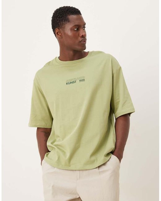 SELECTED Green Oversized T-shirt With Abstract Backprint for men