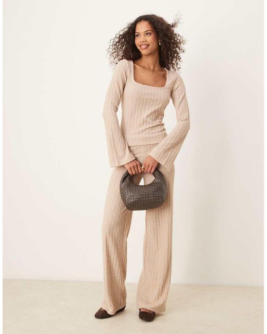 ASOS Superzachte Top Met Brede Ribbels En Lage Vierkante Hals in het Natural
