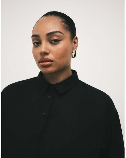 ASOS Black Asos Design Curve Linen Blend Shirt