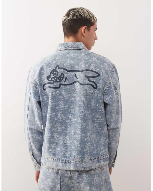 Chaqueta Vaquera De Estilo Camionero Con Lavado Y Estampado Integral De Perro Corriendo De Ice Cream (Parte De Un Conjunto) ICECREAM de hombre de color Blue