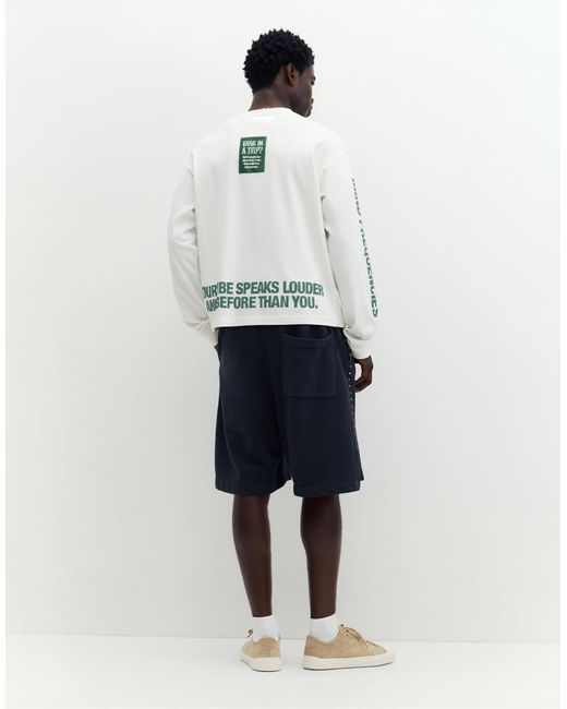 Pull&Bear White Long Sleeve Stwd T-shirt for men