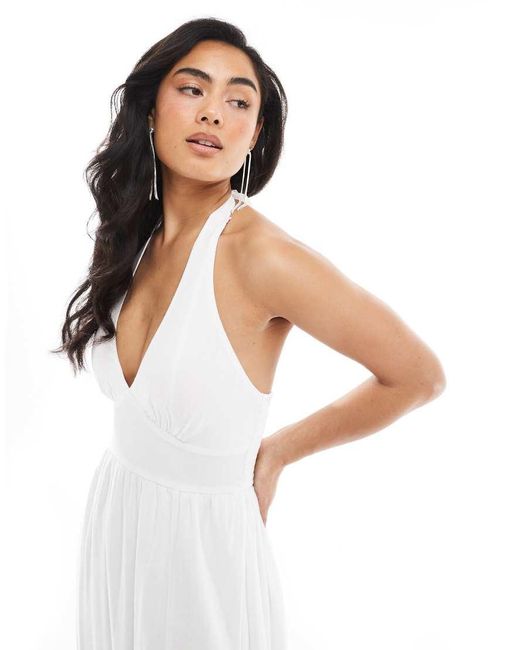 Vestito Lungo Allacciato Al Collo Con Spacco di Hollister in White