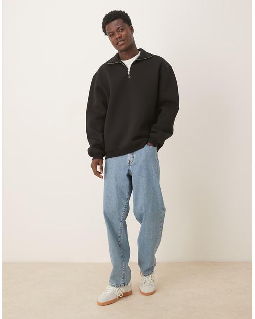 Sudadera Negra Extragrande Con Cuello Alzado Y Cremallera Corta De Tejido Grueso Efecto Neopreno De ASOS de hombre de color Black