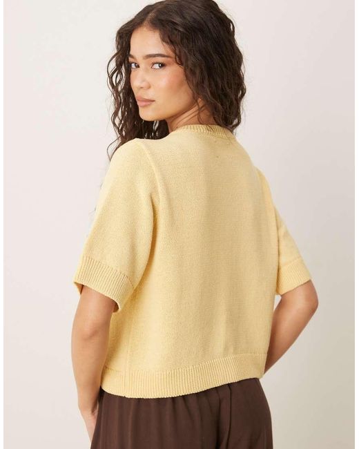 ASOS Natural Knitted Half Sleeve Cardigan With Shell Buttons