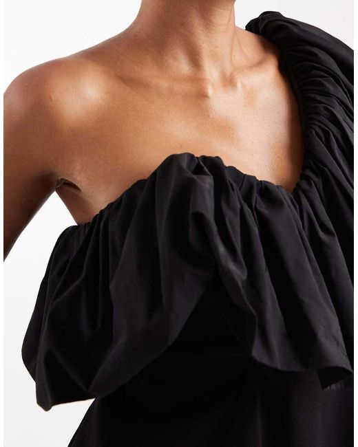 ASOS Black Structured One Shoulder Mini Dress With Contrast Taffeta Scrunch Neckline