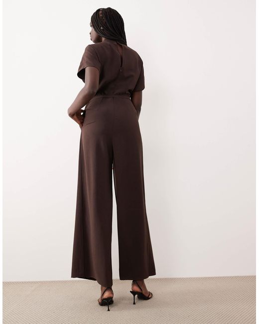 Mango Brown Pleat Detail Short Sleeve Jumpsuit