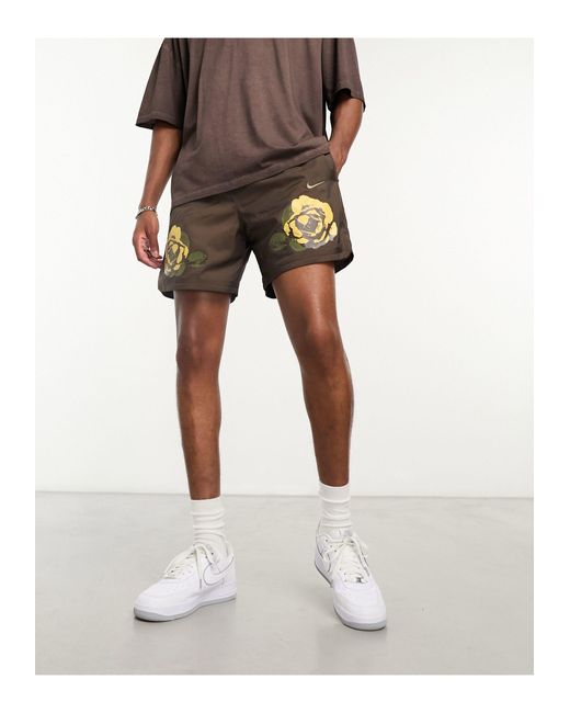 Nike Brown Woven Rose Print Shorts for men