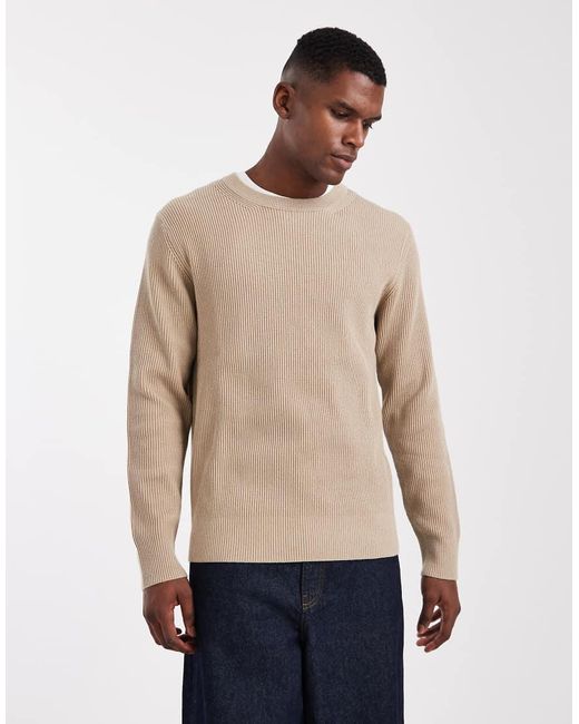 Jack & Jones Geribbelde Trui in het Natural voor heren