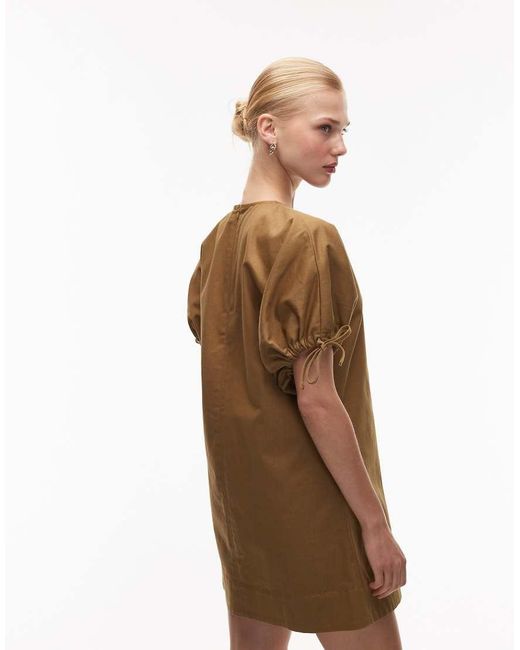ASOS Brown Crew Neck Mini Dress With Tie Sleeve Detail