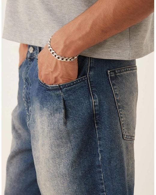 ASOS Natural Long Length Denim Jorts With Pleat Pockets for men