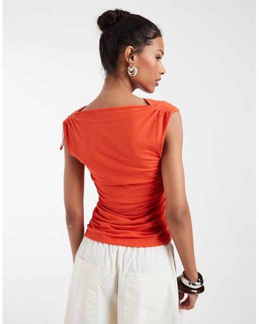 & Other Stories Red Pure Cotton Sleeveless Drapey Top