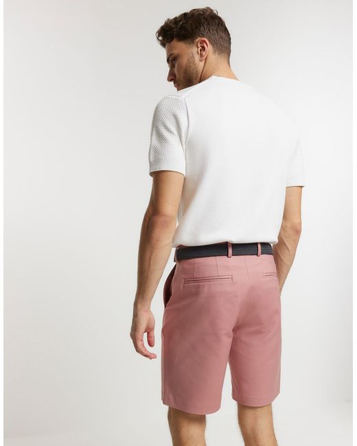 River Island White Slim Fit Belted Chino Shorts for men
