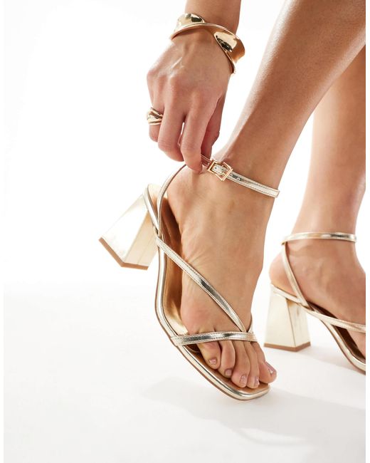 London Rebel Natural Aria Strappy Mid Block Heeled Sandals