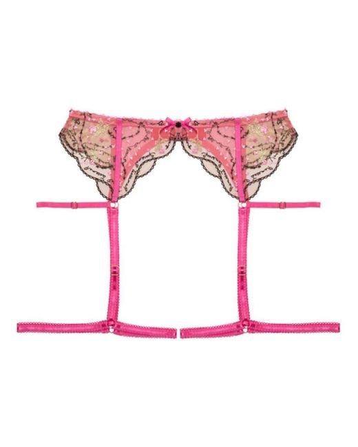 Playful Promises Pink Spank Me & Nude Custom Embroidery Suspender Belt