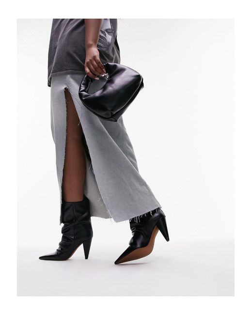 TOPSHOP Black Wide Fit Nadia Real Leather Pointed Cone Heel Ankle Boot