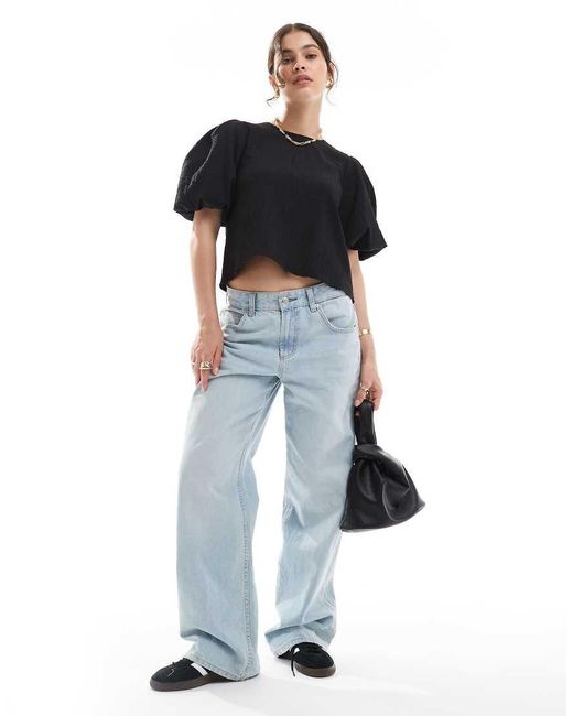Top Stropicciato Con Maniche A Sbuffo di ASOS in Black