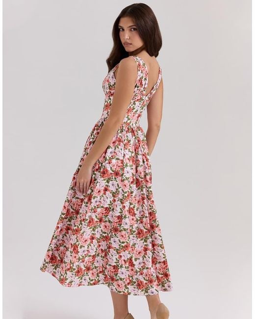 House Of Cb Pink Emmelina Print Stretch Cotton Corset Sundress