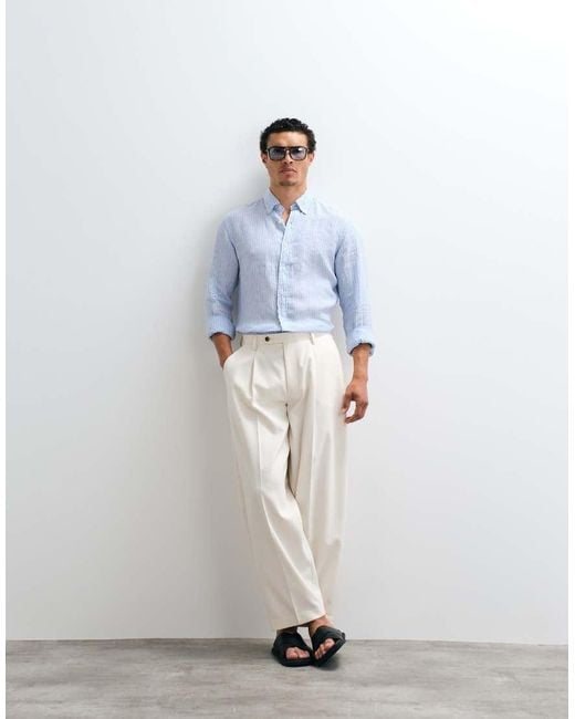 Polo Ralph Lauren White Icon Logo Striped Linen Long Sleeve Shirt for men