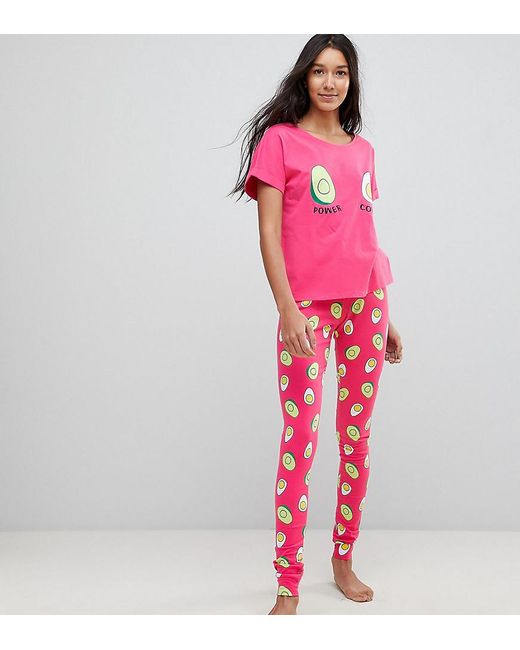ASOS Pink Avocado And Egg Power Couple Tee And Legging Pyjama Set