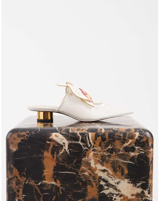 JW PEI White Helena Floral Heeled Mules