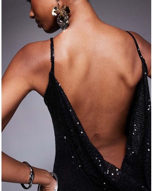 Public Desire Blue High Neck Cowl Back Sequin Mini Dress