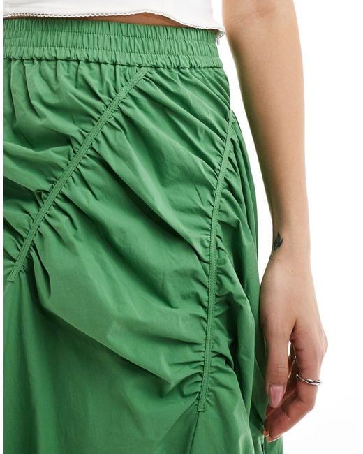 Urban Revivo Green Ruched Asymmetric Midaxi Skirt