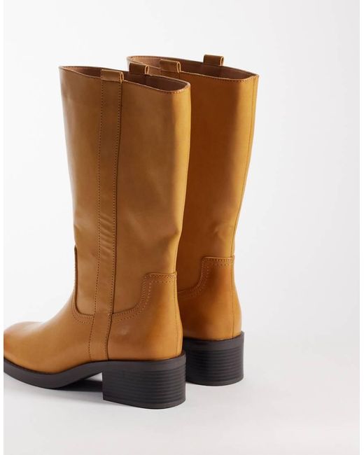ASOS Brown Curve Cherry Pull On Trucker Boots