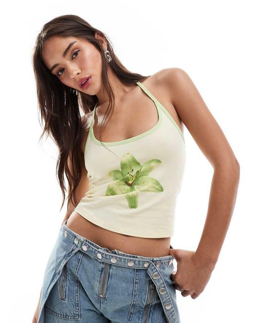 Top Con Cuello Halter Y Estampado De Flor De X Siedres Mango de color White