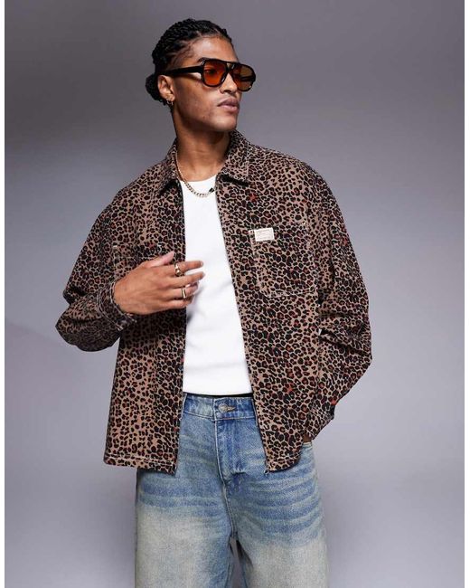 Camisa De Corte Cuadrado Extragrande Con Estampado De Leopardo De ASOS de hombre de color Blue