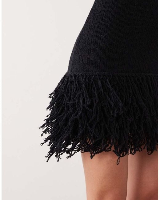 ASOS Natural Slub Fringed Mini Dress