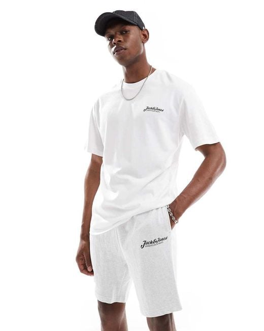 Jack & Jones White Script Logo T-shirt & Short Lounge Set for men