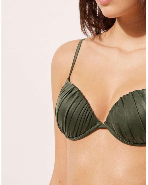 Calzedonia Green Push-Up Bikini Top Shiny Satin