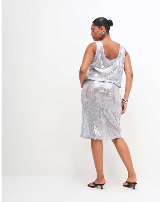 ASOS White Asos Design Curve Co-Ord Glass Sequin Pencil Midi Skirt