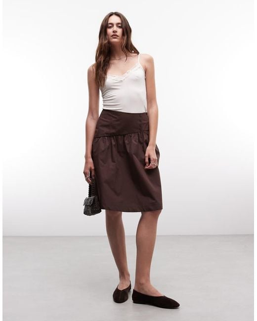 Reclaimed Vintage Brown Cotton Poplin Awkward Length Skirt