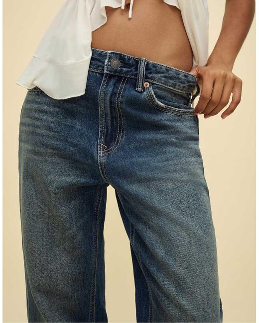 Stradivarius Blue D92 Straight Wide-Leg Jeans