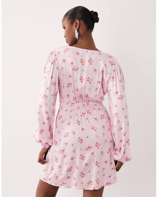 Vila Pink V Neck Button Front Long Sleeve Mini Dress