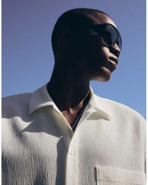 Bershka White Pleated Short Sleeve Boxy Shirt for men