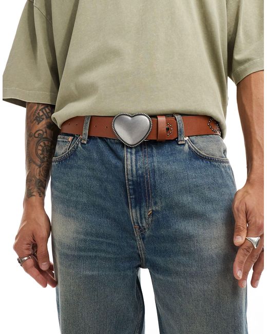 ASOS Blue Faux Leather Belt With Studs Crystals And A Heart Buckle for men