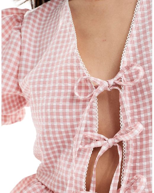 Miss Selfridge Pink Puff Sleeve Tie Front Top Co-ord