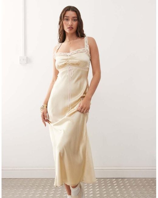 Reclaimed Vintage Natural Maxi Slip Dress With Contrast Pink Trim