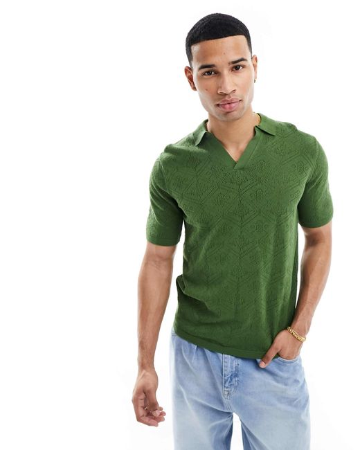 ASOS – poloshirt aus häkelstrick in Green für Herren