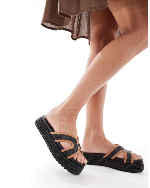 SEQWL Natural Flatform Sandals With Strap
