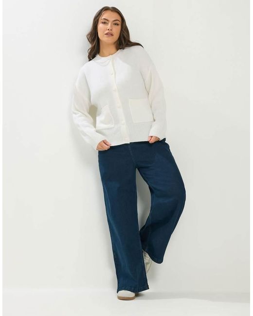 Yours Clothing White Knitted Bomber Cardigan
