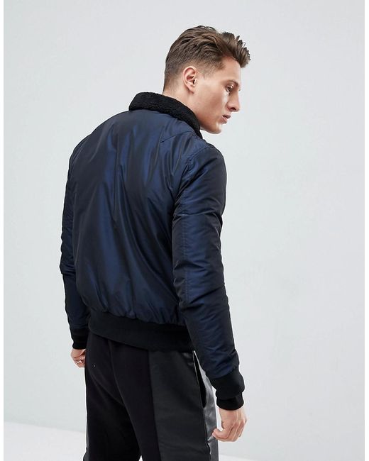 New Look Bomber Jacket With Borg Collar 