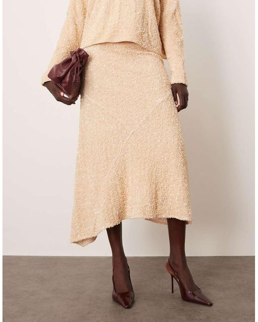 ARRANGE Natural Velvet Allover Sequin Asymmetric Hem Skirt Co-Ord