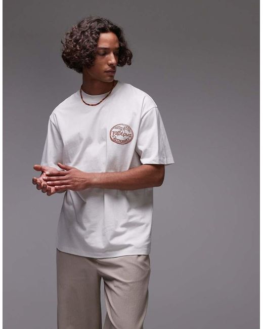 Topman T-Shirt Met Oversized Pasvorm En 'Taverna' Print Op Voor- En Achterkant in het White voor heren