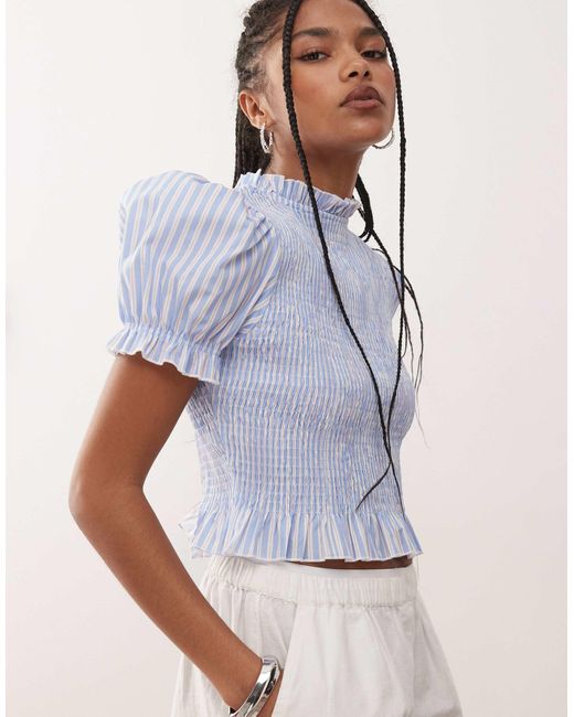 Collusion Blue Shirred Blouse