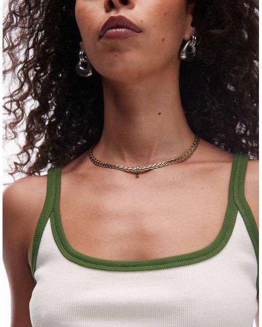 TOPSHOP Natural Sara Textured Rope Chain With Green Pendant