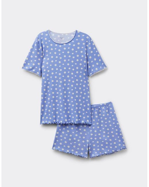 Tezenis Blue Short Ribbed Pyjamas With Daisies