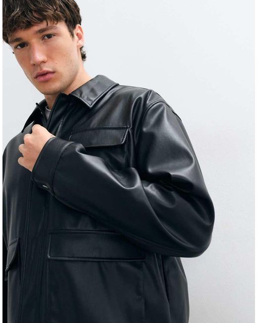 ASOS Blue Oversized Faux Leather Jacket for men